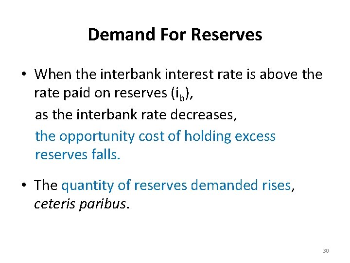 Demand For Reserves • When the interbank interest rate is above the rate paid