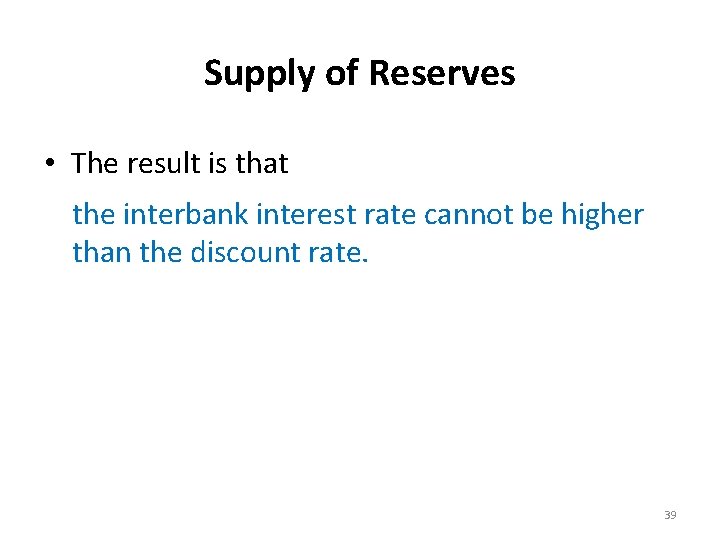 Supply of Reserves • The result is that the interbank interest rate cannot be