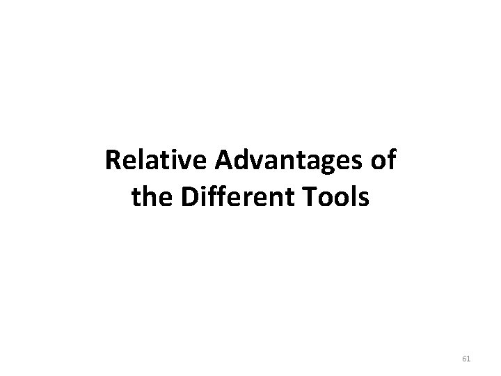 Relative Advantages of the Different Tools 61 