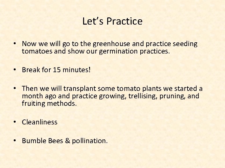 Let’s Practice • Now we will go to the greenhouse and practice seeding tomatoes