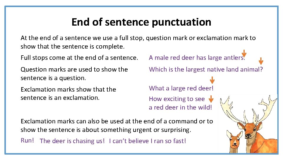 End of sentence punctuation At the end of a sentence we use a full