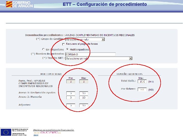 ETT – Configuración de procedimiento Medidas susceptibles de financiación 