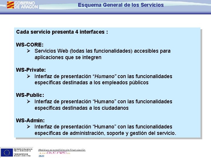 Esquema General de los Servicios Cada servicio presenta 4 interfaces : WS-CORE: Ø Servicios