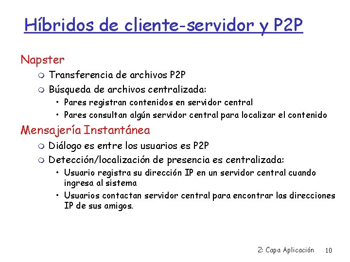 Híbridos de cliente-servidor y P 2 P Napster Transferencia de archivos P 2 P