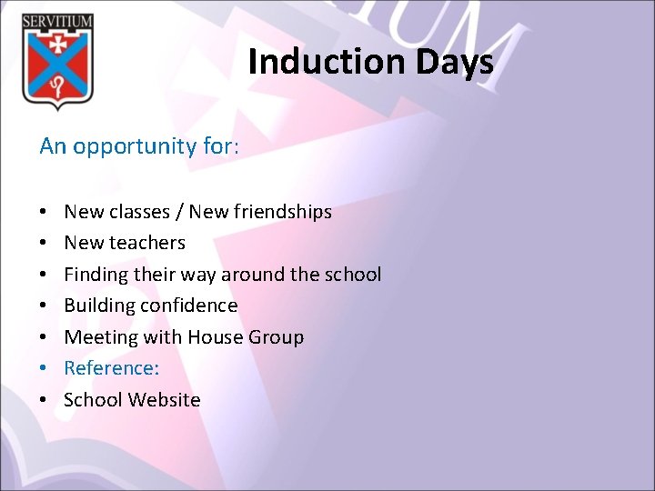 Induction Days An opportunity for: • • New classes / New friendships New teachers