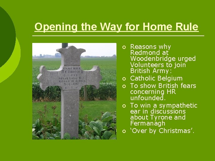Opening the Way for Home Rule ¡ ¡ ¡ Reasons why Redmond at Woodenbridge