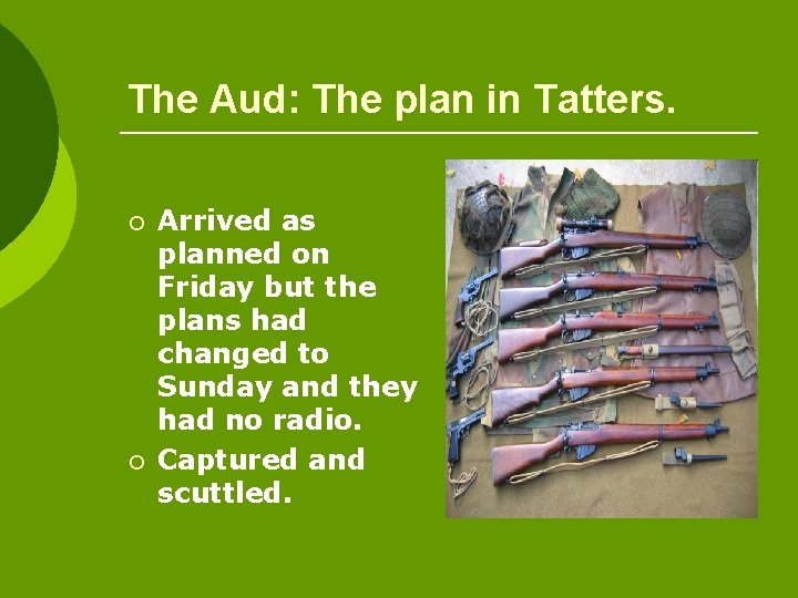 The Aud: The plan in Tatters. ¡ ¡ Arrived as planned on Friday but
