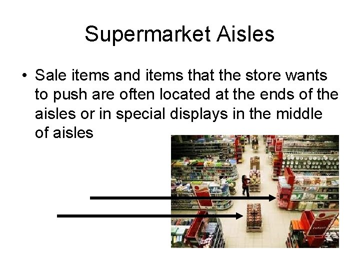Supermarket Aisles • Sale items and items that the store wants to push are