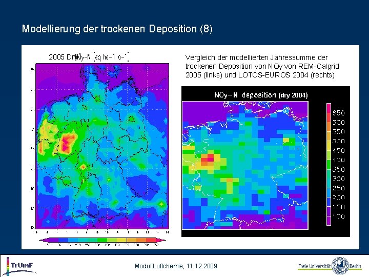 Modellierung der trockenen Deposition (8) 2005 Dry Vergleich der modellierten Jahressumme der trockenen Deposition