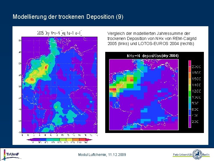 Modellierung der trockenen Deposition (9) Vergleich der modellierten Jahressumme der trockenen Deposition von NHx