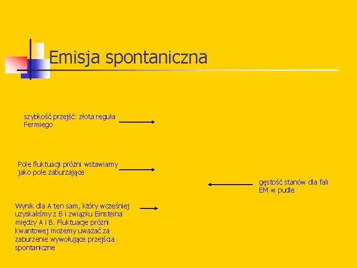 Emisja spontaniczna szybkość przejść: złota reguła Fermiego Pole fluktuacji próżni wstawiamy jako pole zaburzające