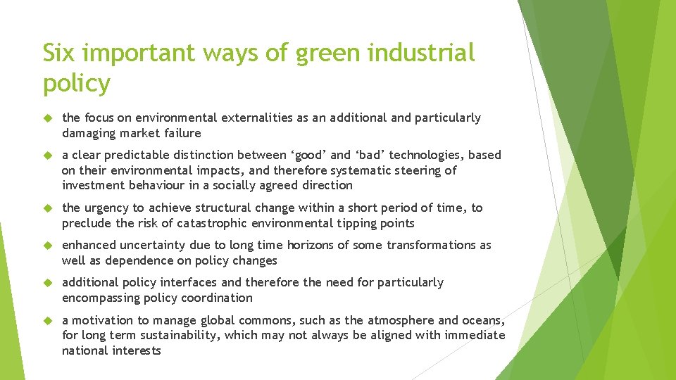 Six important ways of green industrial policy the focus on environmental externalities as an