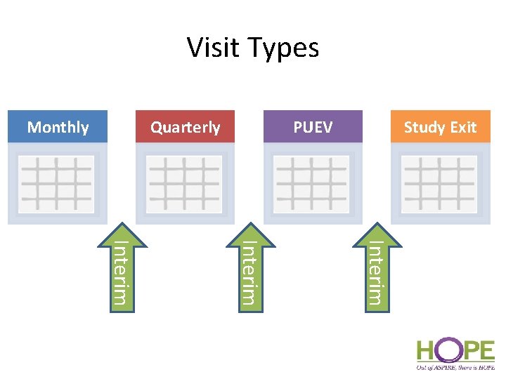 Visit Types Monthly Quarterly PUEV Study Exit Interim 