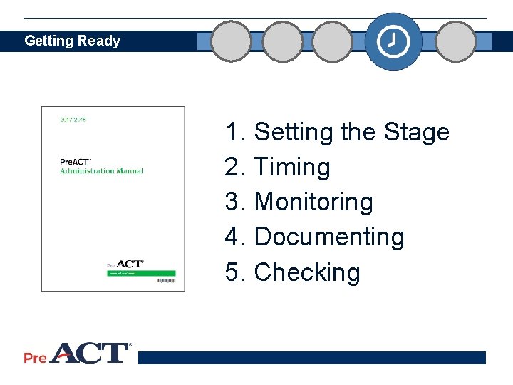 Getting Ready 1. Setting the Stage 2. Timing 3. Monitoring 4. Documenting 5. Checking