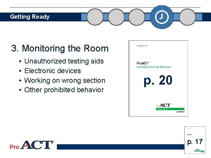 Getting Ready 3. Monitoring the Room • • Unauthorized testing aids Electronic devices Working