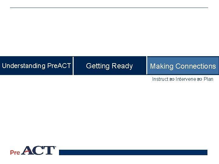 Understanding Pre. ACT Getting Ready Making Connections Instruct Intervene Plan 7 