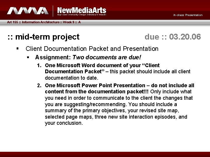 In-class Presentation Art 155 : : Information Architecture : : Week 9 : :