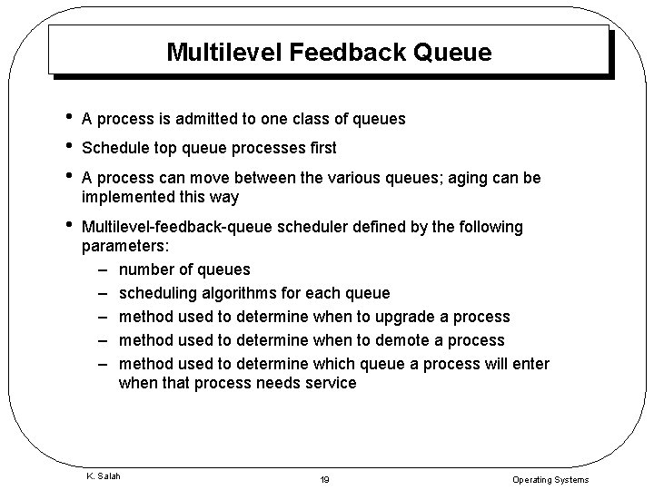 Multilevel Feedback Queue • • • A process is admitted to one class of