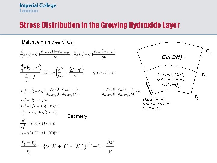 Stress Distribution in the Growing Hydroxide Layer Balance on moles of Ca r 2