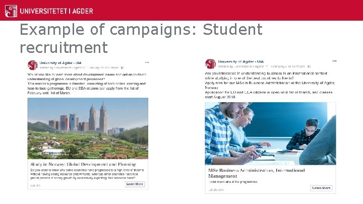 Example of campaigns: Student recruitment 