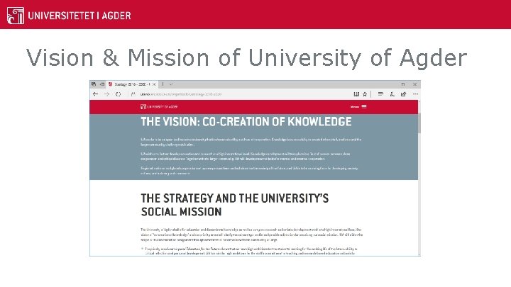 Vision & Mission of University of Agder 