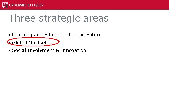 Three strategic areas • Learning and Education for the Future • Global Mindset •
