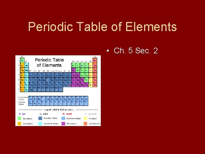 Periodic Table of Elements • Ch. 5 Sec. 2 