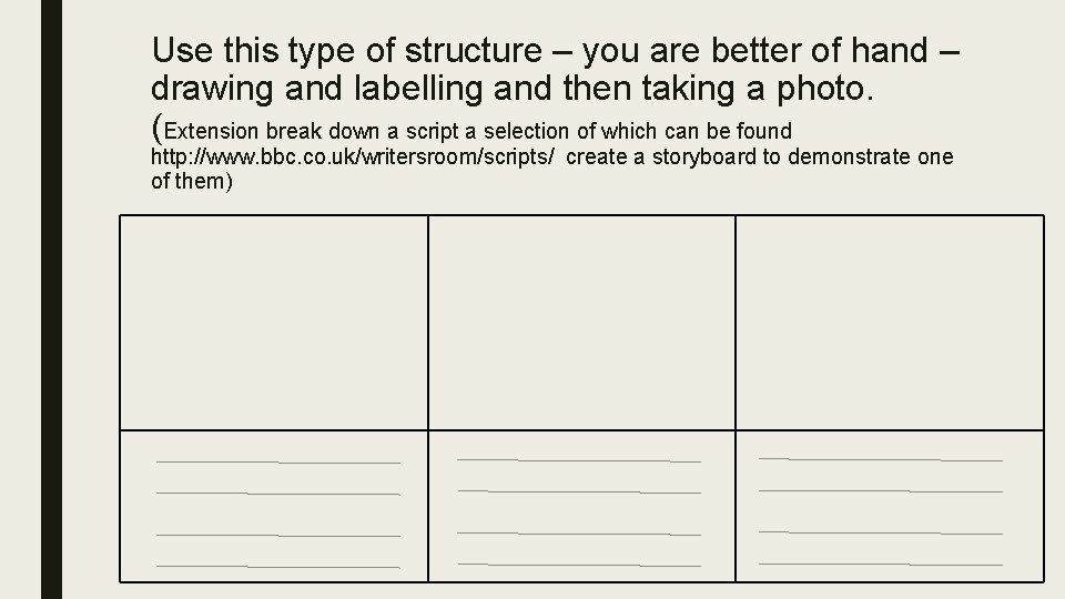 Use this type of structure – you are better of hand – drawing and