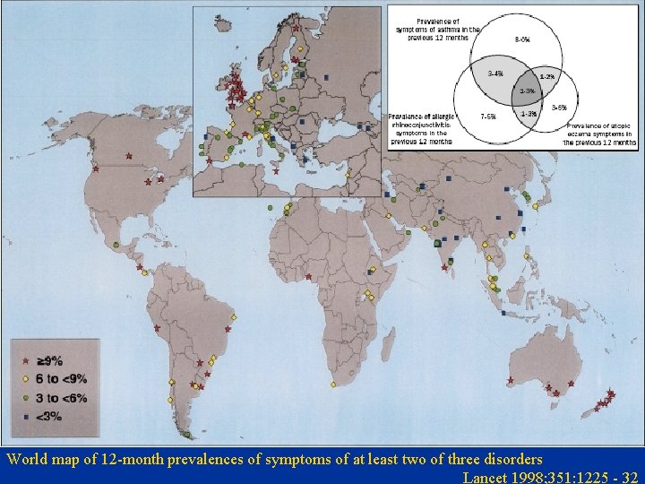 World map of 12 -month prevalences of symptoms of at least two of three