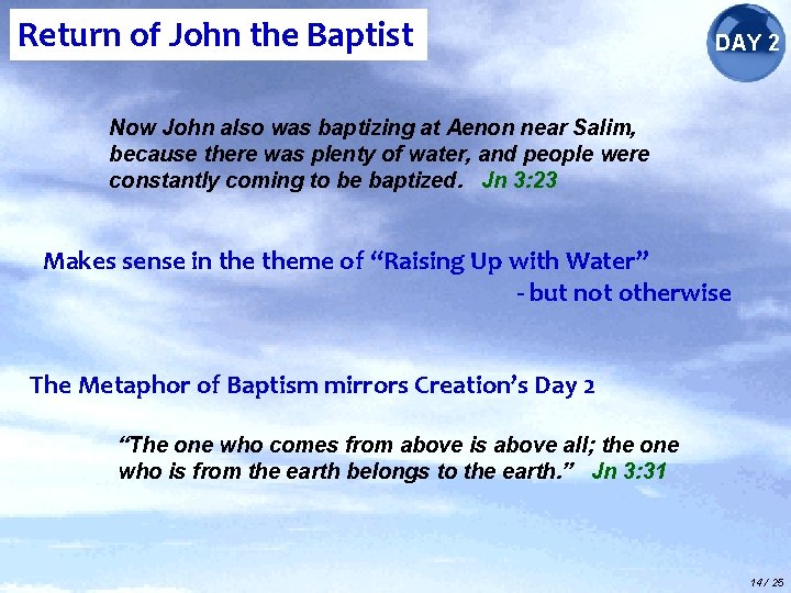Return of John the Baptist DAY 2 Now John also was baptizing at Aenon