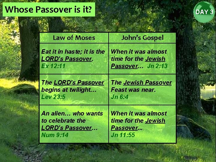 Whose Passover is it? Law of Moses DAY 3 John’s Gospel Eat it in