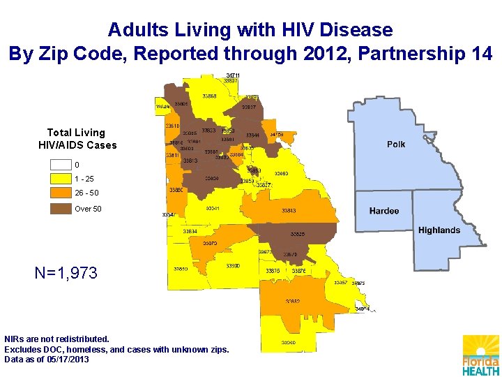 Adults Living with HIV Disease By Zip Code, Reported through 2012, Partnership 14 Total