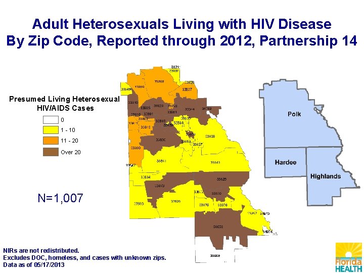 Adult Heterosexuals Living with HIV Disease By Zip Code, Reported through 2012, Partnership 14