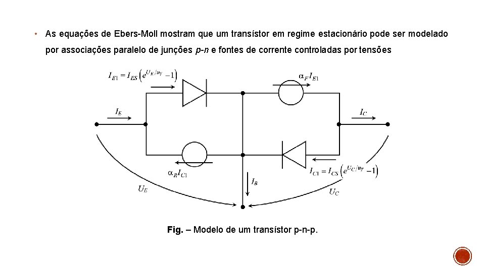  • As equações de Ebers-Moll mostram que um transístor em regime estacionário pode