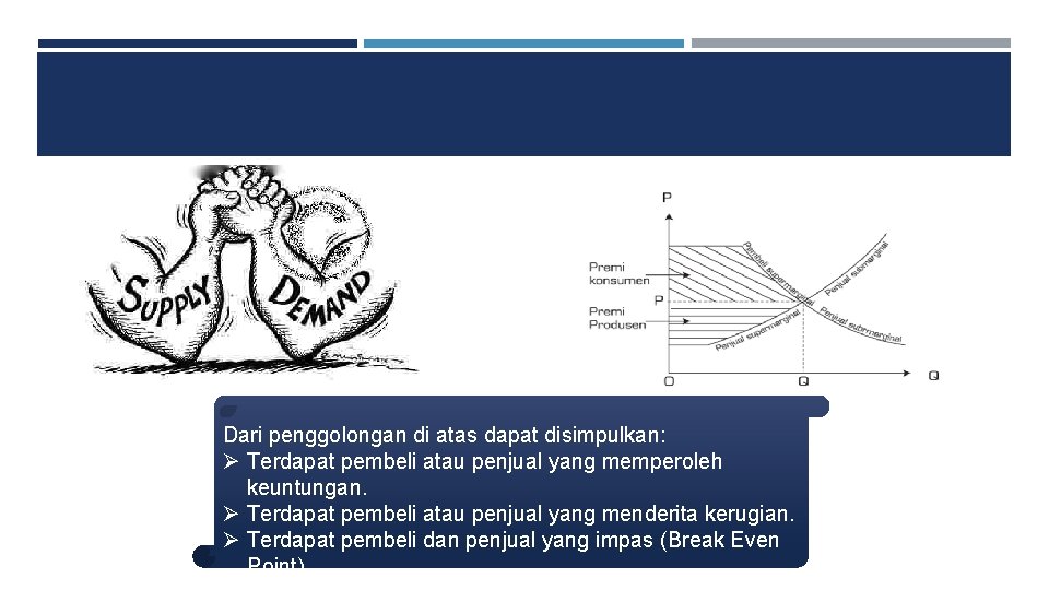 Dari penggolongan di atas dapat disimpulkan: Ø Terdapat pembeli atau penjual yang memperoleh keuntungan.