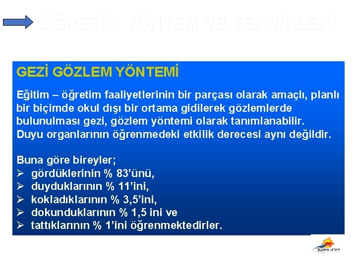 ÖĞRETİM YÖNTEM VE TEKNİKLERİ GEZİ GÖZLEM YÖNTEMİ Eğitim – öğretim faaliyetlerinin bir parçası olarak