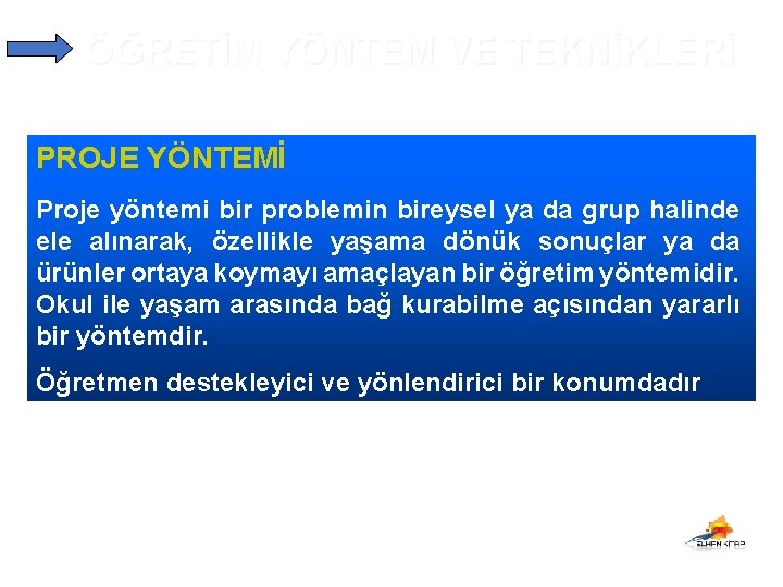 ÖĞRETİM YÖNTEM VE TEKNİKLERİ PROJE YÖNTEMİ Proje yöntemi bir problemin bireysel ya da grup