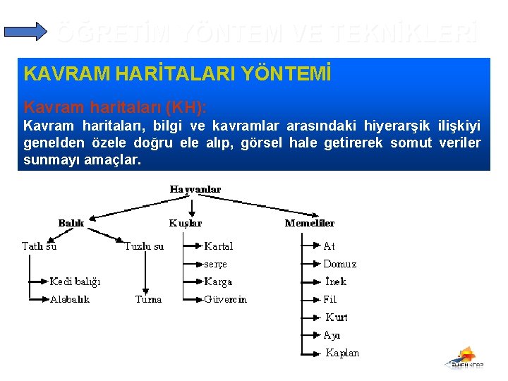 ÖĞRETİM YÖNTEM VE TEKNİKLERİ KAVRAM HARİTALARI YÖNTEMİ Kavram haritaları (KH): Kavram haritaları, bilgi ve