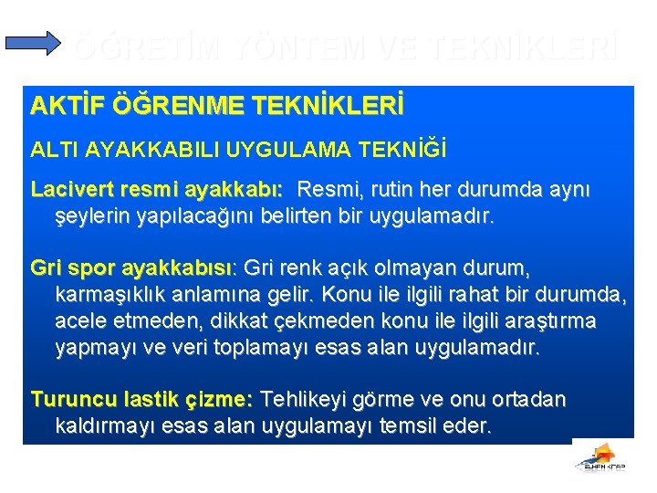 ÖĞRETİM YÖNTEM VE TEKNİKLERİ AKTİF ÖĞRENME TEKNİKLERİ ALTI AYAKKABILI UYGULAMA TEKNİĞİ Lacivert resmi ayakkabı: