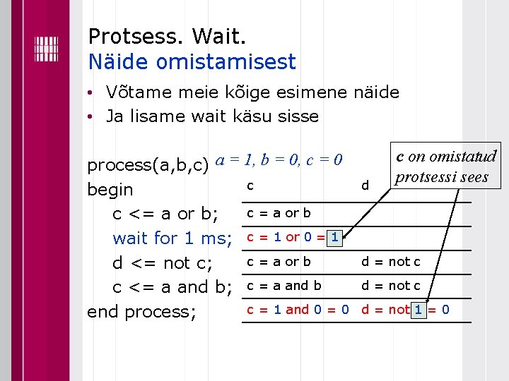 Protsess. Wait. Näide omistamisest • Võtame meie kõige esimene näide • Ja lisame wait