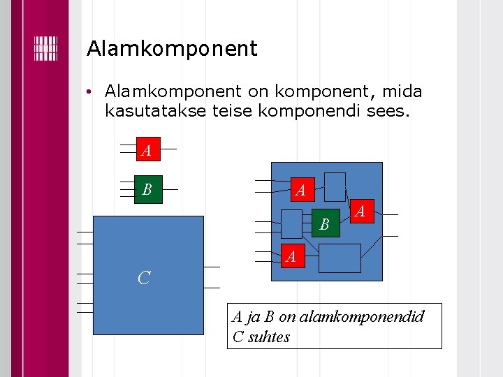 Alamkomponent • Alamkomponent on komponent, mida kasutatakse teise komponendi sees. A B A A