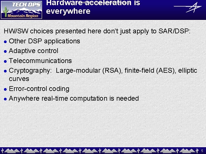 Hardware acceleration is everywhere ASU MAT 591: Opportunities in Industry HW/SW choices presented here