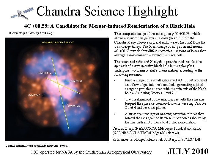 Chandra Science Highlight 4 C +00. 58: A Candidate for Merger-induced Reorientation of a