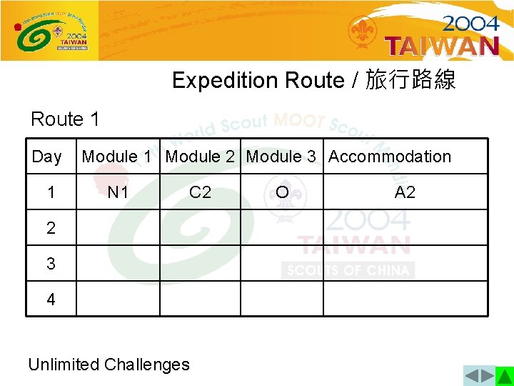 Expedition Route / 旅行路線 Route 1 Day 1 Module 2 Module 3 Accommodation N