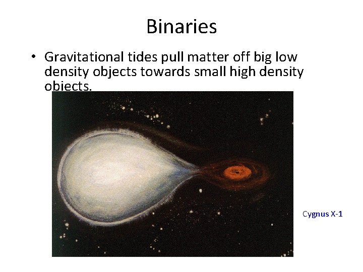 Binaries • Gravitational tides pull matter off big low density objects towards small high