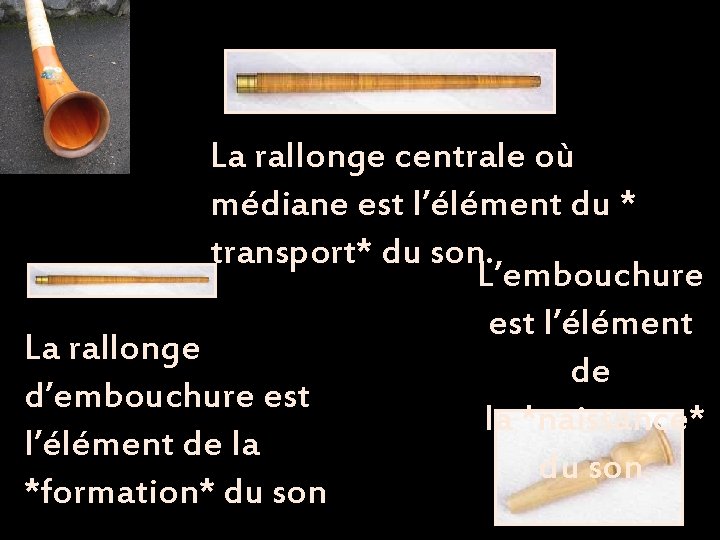 La rallonge centrale où médiane est l’élément du * transport* du son. L’embouchure est