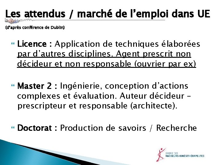 Les attendus / marché de l’emploi dans UE (d’après conférence de Dublin) Licence :