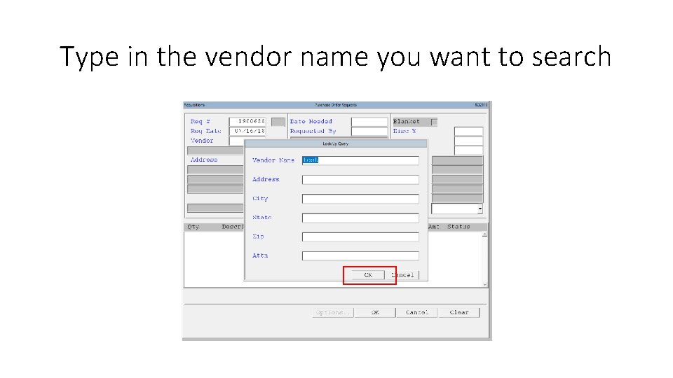 Type in the vendor name you want to search 