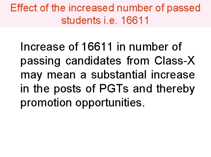 Effect of the increased number of passed students i. e. 16611 Increase of 16611