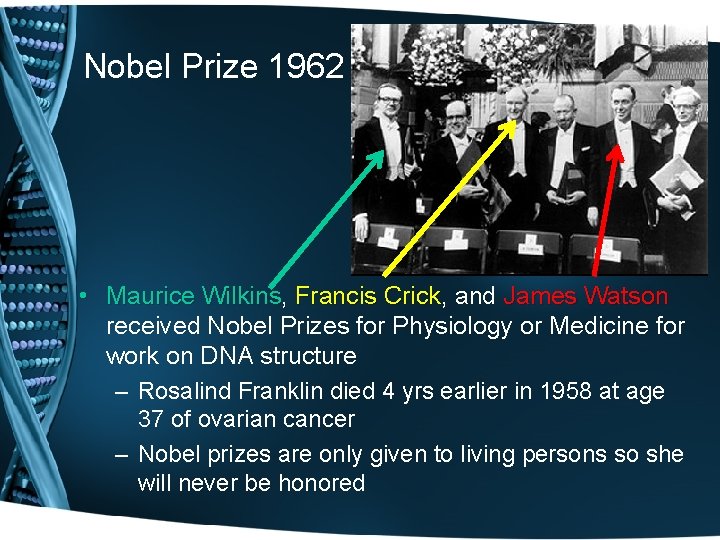 Nobel Prize 1962 • Maurice Wilkins, Francis Crick, Crick and James Watson received Nobel
